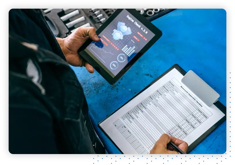 Person going over maintenance paperwork
